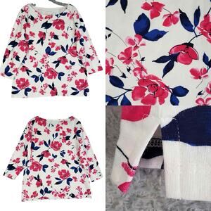 Talbots Tunic Top Size Large L Women’s Popover Blouse Stretch White Floral